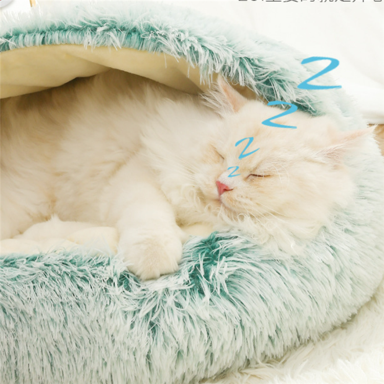 Wholesale Hot Custom Faux Fur Comfortable Washable Luxury Fluffy Plush Pet Cave Cat Dog Beds Round D(图2)