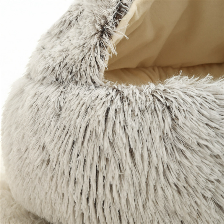 Wholesale Hot Custom Faux Fur Comfortable Washable Luxury Fluffy Plush Pet Cave Cat Dog Beds Round D(图3)