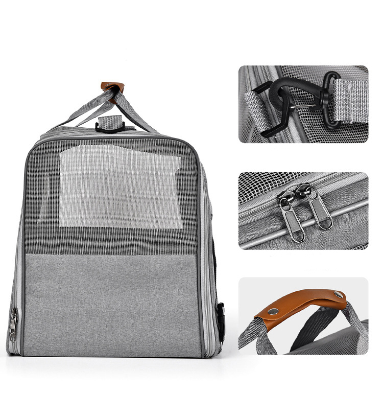  Light Grey Pet Carrier Bag Small-Batch Airline Approved Travel Supplies Zipper Closure Made Oxford (图3)