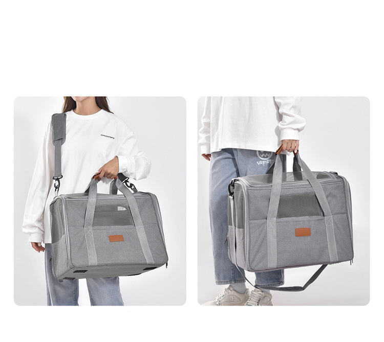  Light Grey Pet Carrier Bag Small-Batch Airline Approved Travel Supplies Zipper Closure Made Oxford (图5)