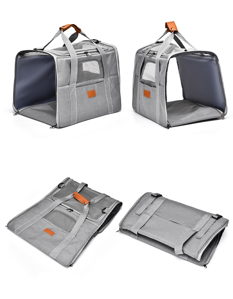 Light Grey Pet Carrier Bag Small-Batch Airline Approved Travel Supplies Zipper Closure Made Oxford (图6)
