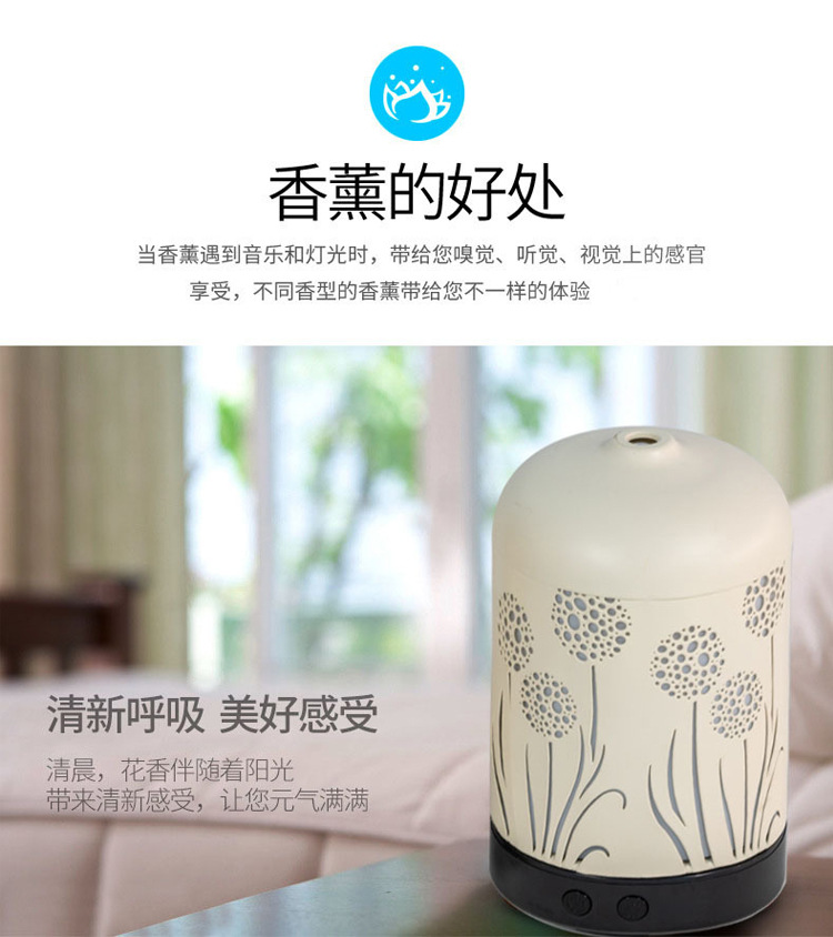 MJ定制新款铁艺香薰机加湿器私模120ml家用超声波镂空精油扩香机(图10)