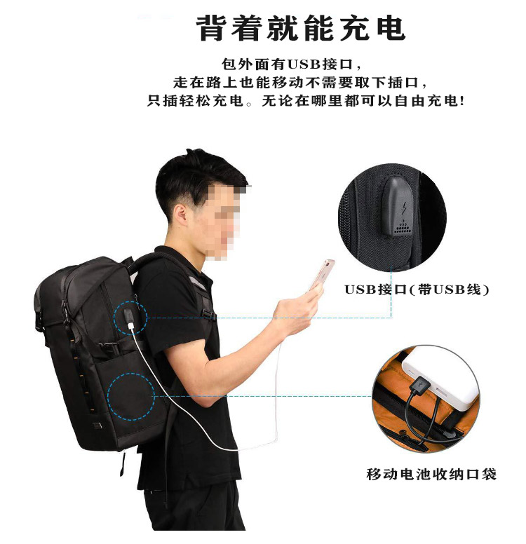 跨境热卖电脑包背包男户外旅行休闲双肩包商务书包出差多功能男包(图2)